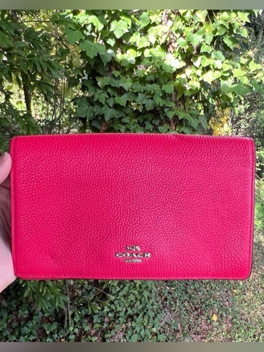 COACH Fold-over Clutch Shoulder/Crossbody Bag Pebble Leather Pink AUTHENTIC